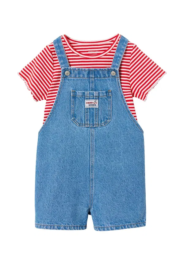 Комплект джинсовый полосатый dungarees Vertbaudet, средне-синий
