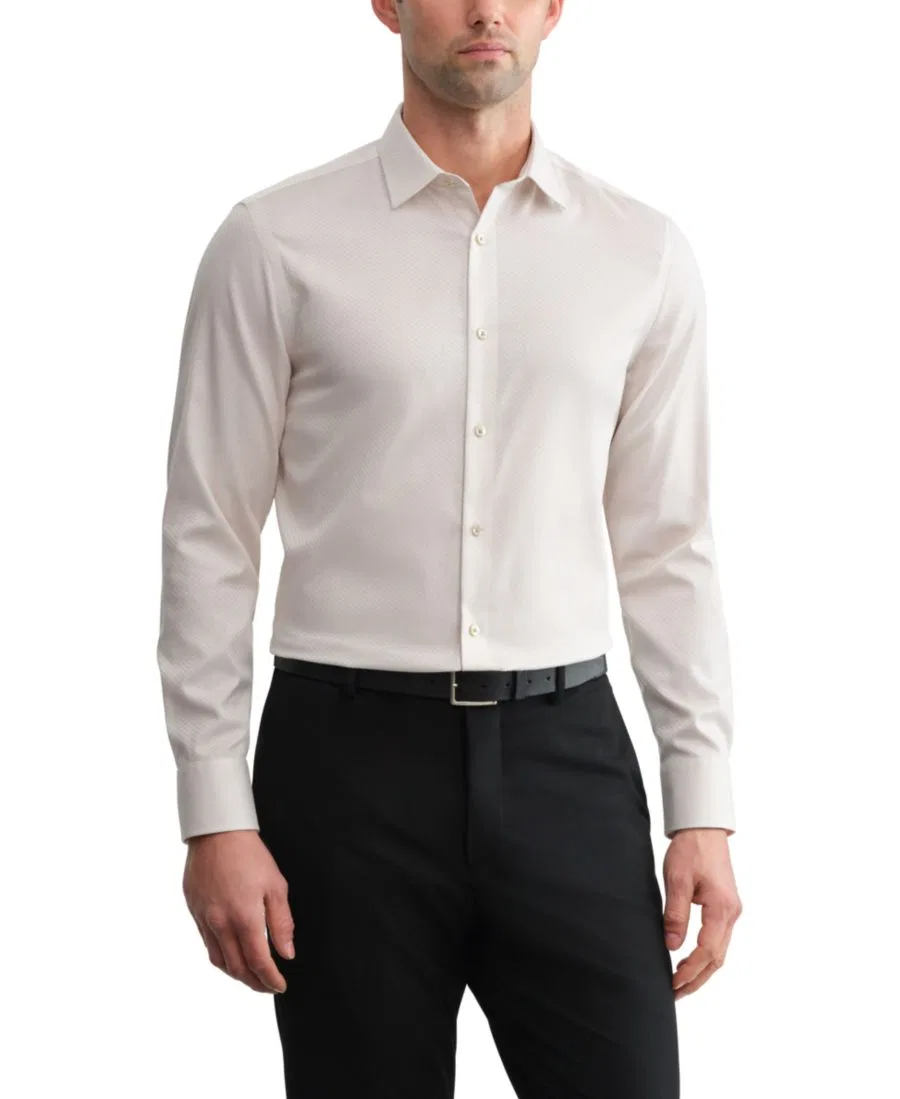 Мужская рубашка из поплина с воротником-стойкой Calvin Klein, Taupe