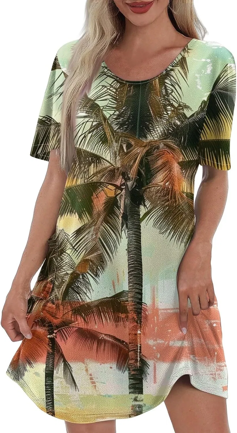 Женское летнее платье с гавайским принтом loose fit, 5-light Green
