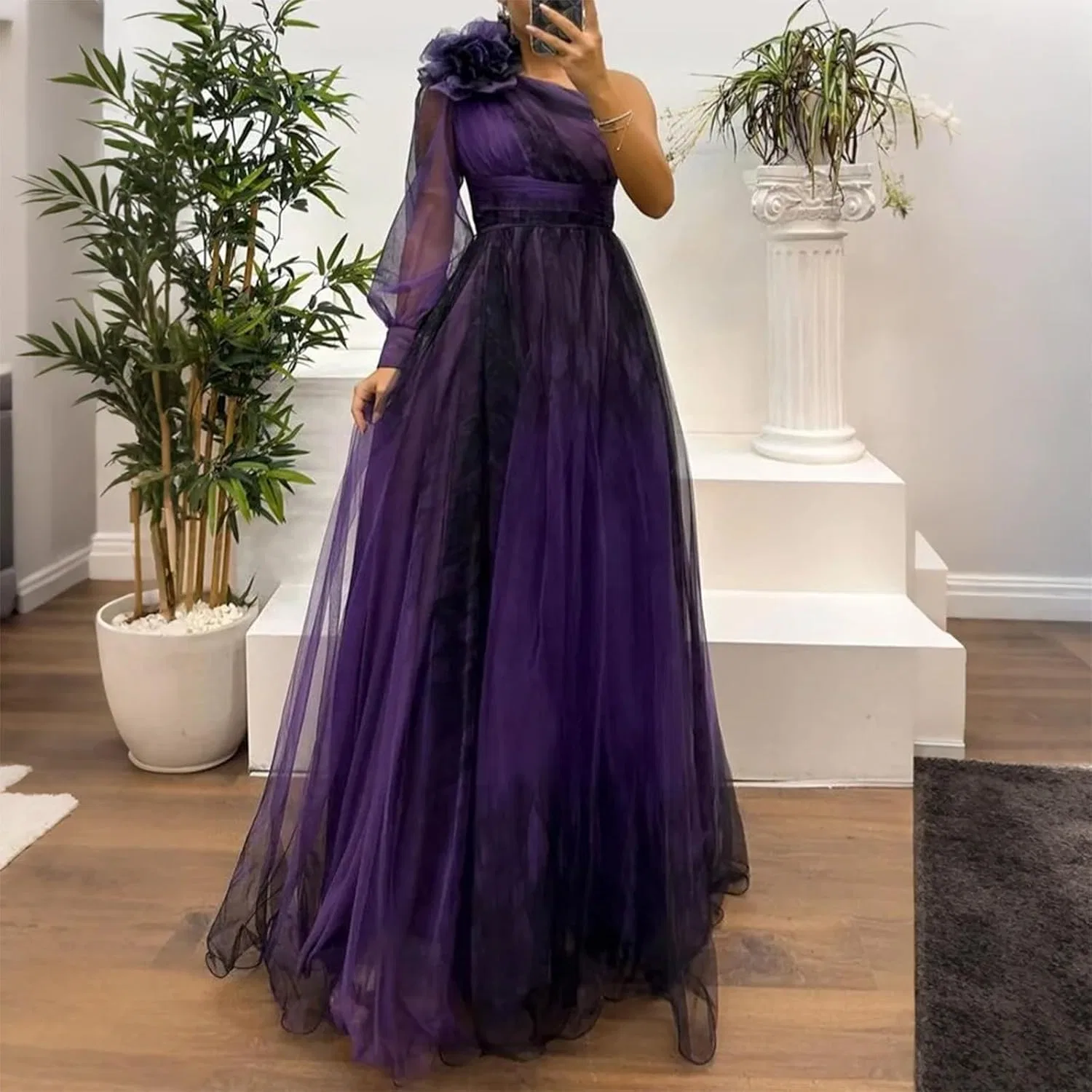 Женское вечернее платье с воланами и драпировкой, C-dark Purple — фото 2