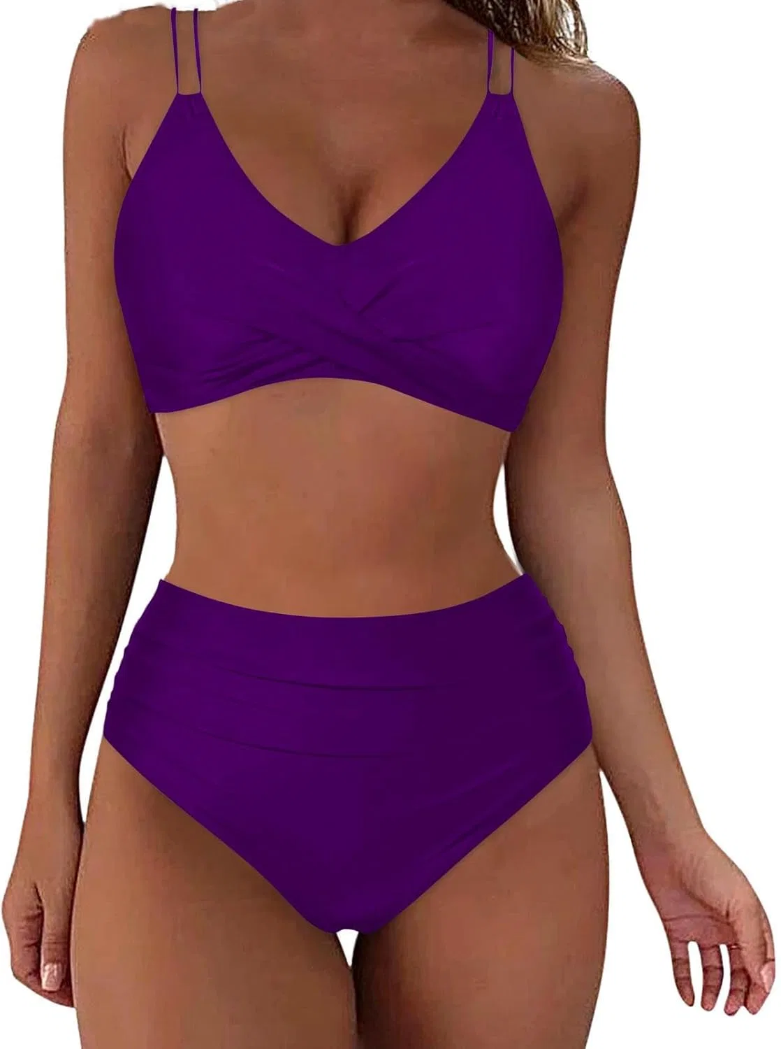 Женский бикини с высокой талией, двухцветный, Purple