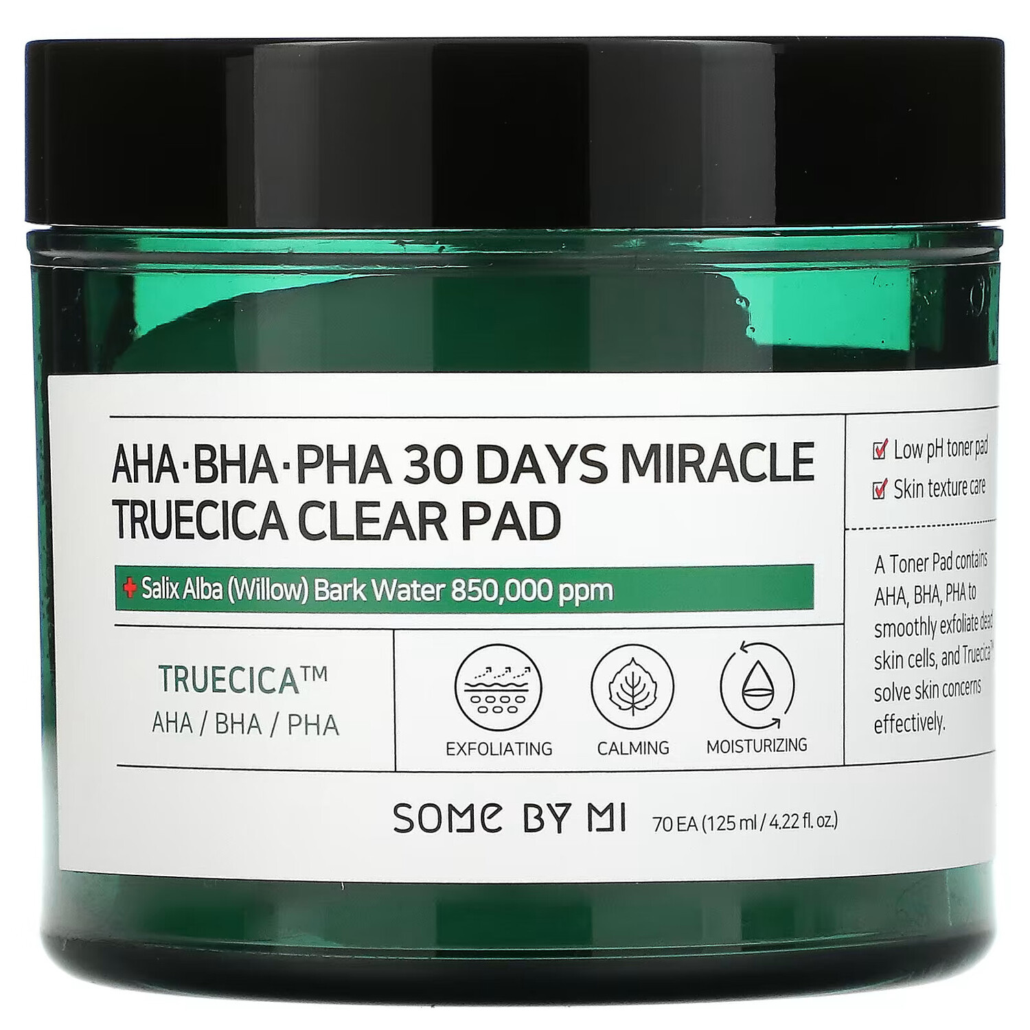 

Some By Mi, AHA / BHA / PHA 30 Days Miracle Truecica Clear Pad, 70 тампонов, 125 мл (4,22 жидк. Унции)