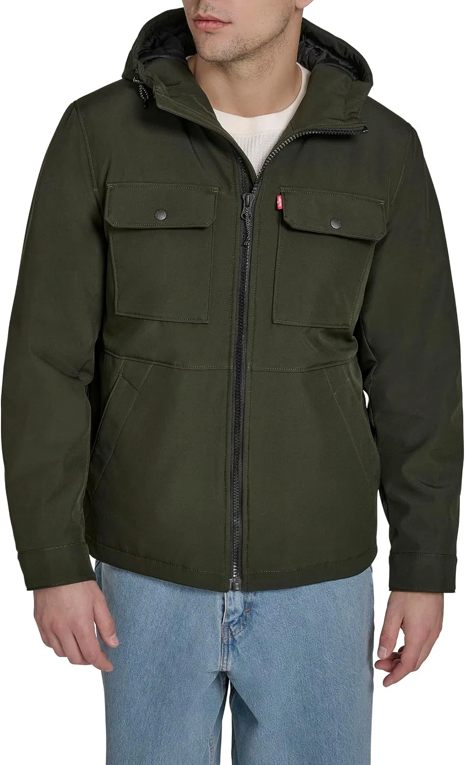 Мужская куртка-софтшелл с капюшоном, модель Ripstop Softshell, Levi's, Olive Waffle