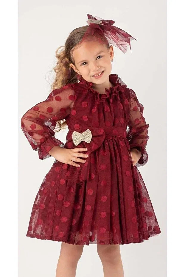 Детское платье для девочек с принтом Big Polka Dot Mnk, Dark Bordo