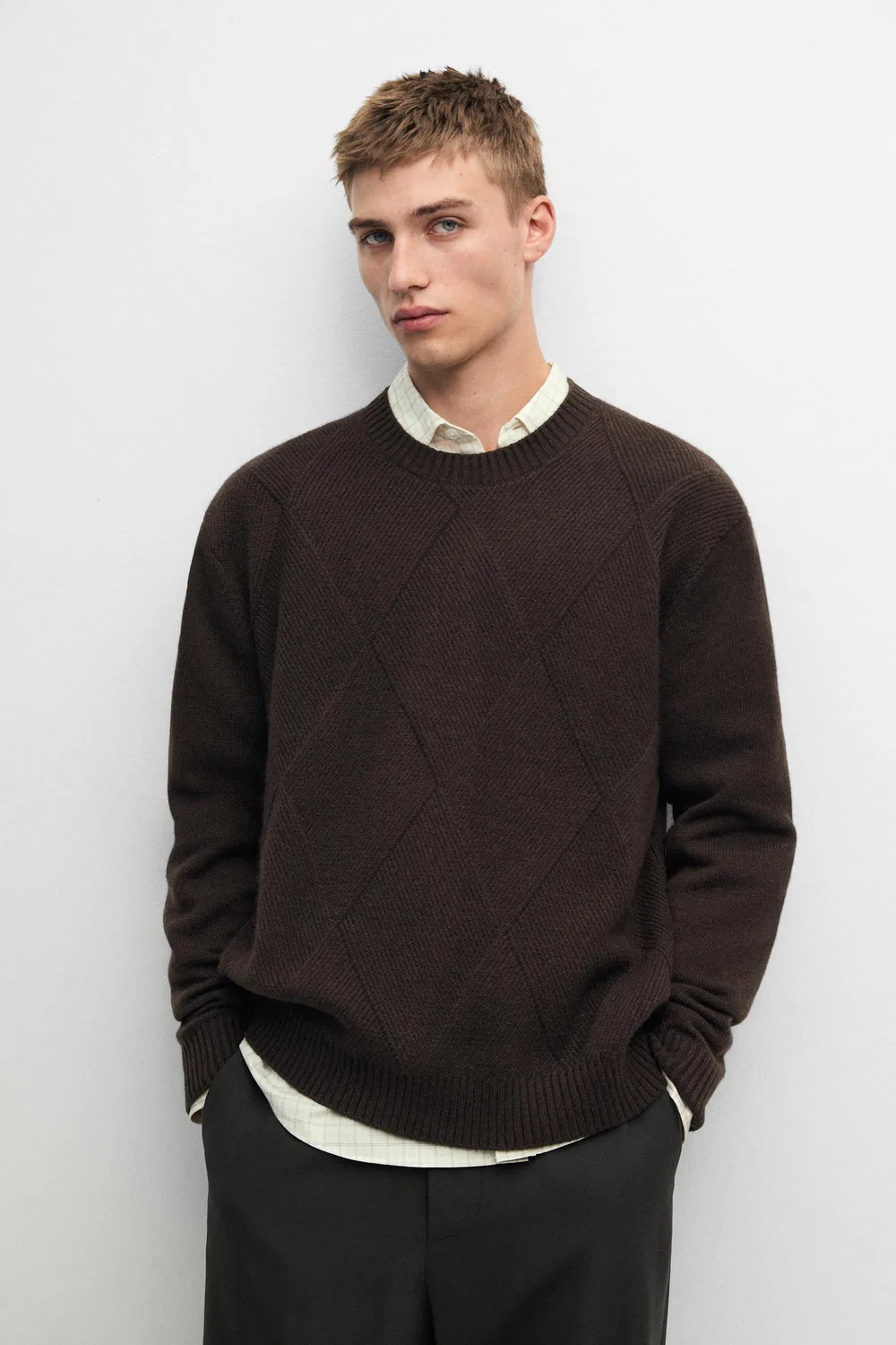 Свитер Massimo Dutti Cashmere And Wool Blend Crew Neck, хаки-зеленый
