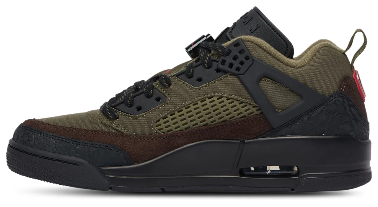 Кроссовки для мальчиков Spizike Low Jordan, цвет Medium Olive/University Red/Black — фото 2