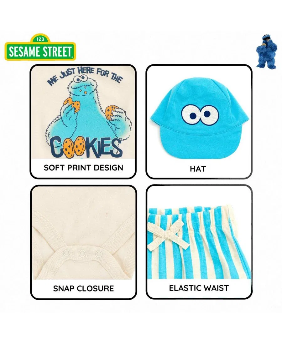 Комплект из боди, шорт и кепки "Baby Cookie Monster" Sesame Street, Cookie Monster Blue — фото 2