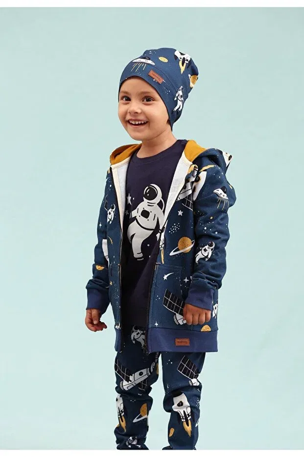 Детское для девочек свитшот с принтом Astronaut Printed Organic Kids Walkiddy, Navy Blue