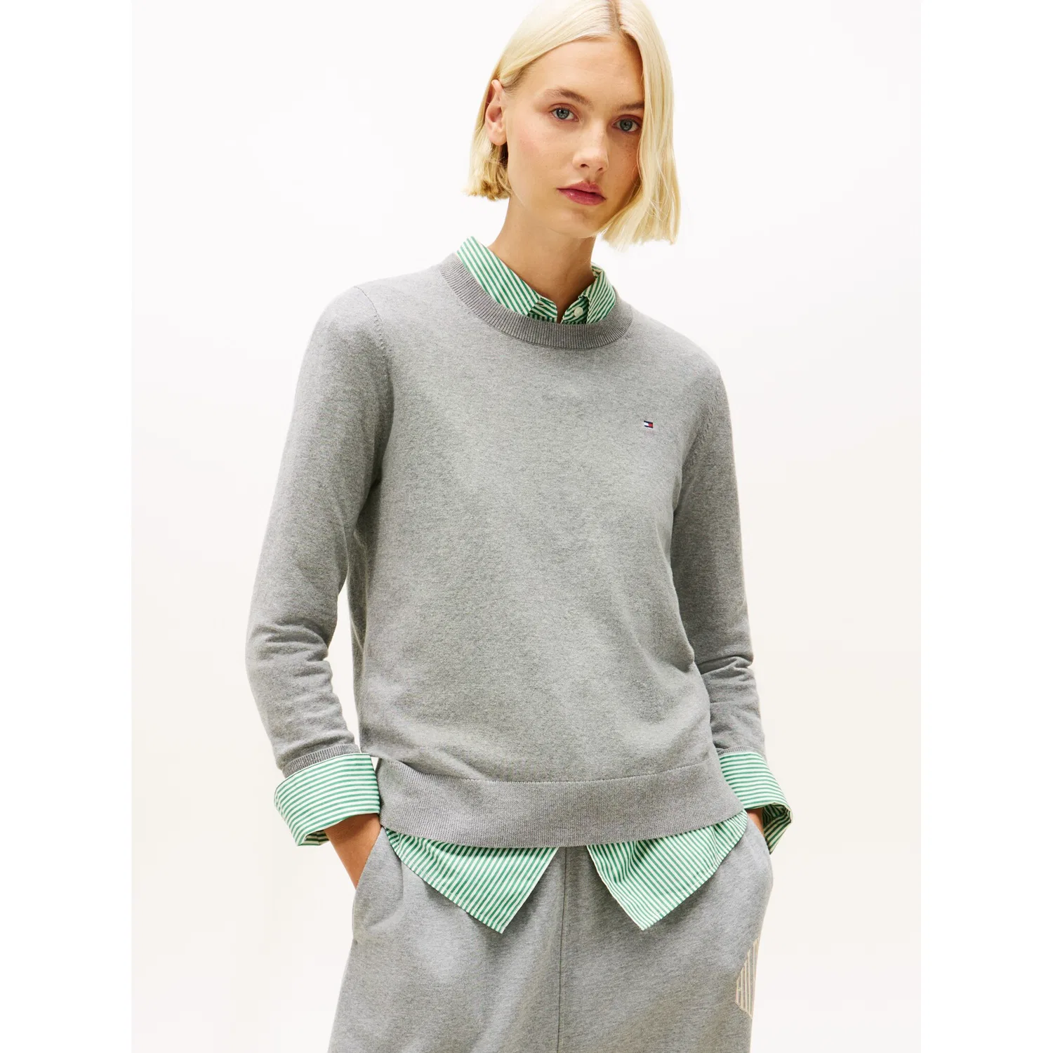 Женский пуловер с круглым вырезом с логотипом Tommy Hilfiger, Med Heather Grey