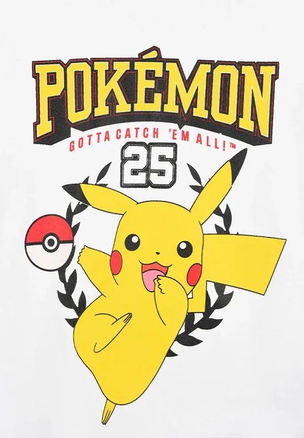 Футболка с принтом Pikachu Pokemon, белый — фото 3