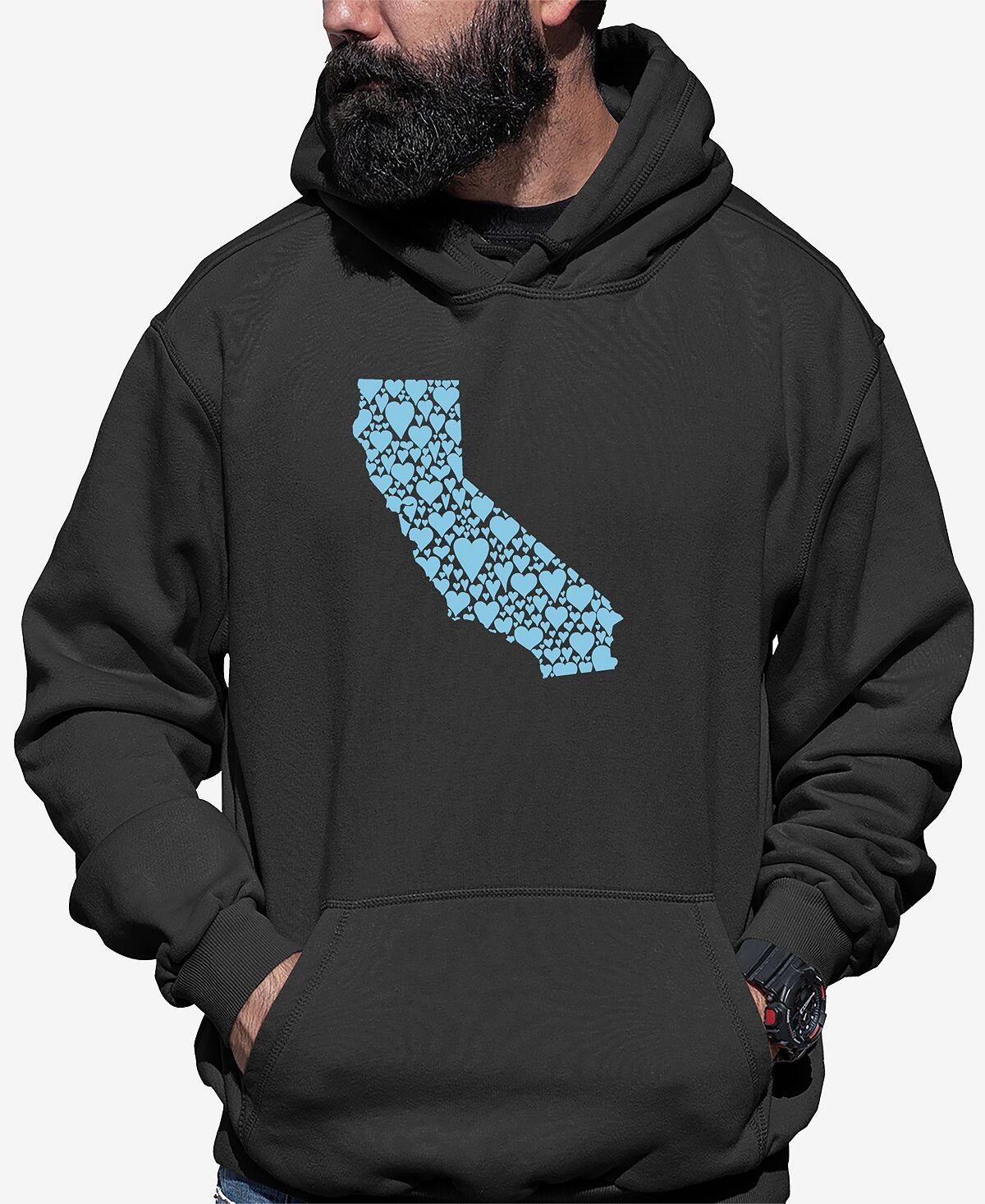 

Мужская толстовка с капюшоном california hearts word art LA Pop Art, темно-серый