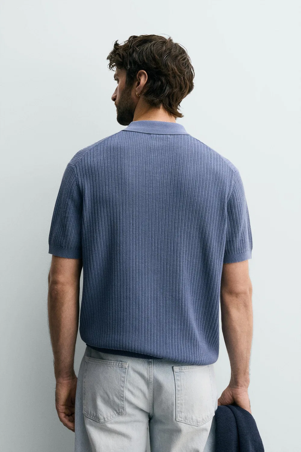 Текстурированная трикотажная рубашка-поло стандартного кроя ZARA, Faded sky blue — фото 3