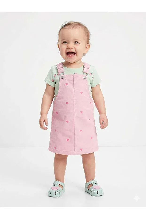 Детский комбинезон для девочек с вышивкой Heart Denim Salopet Gilet Gap Kids, Pink