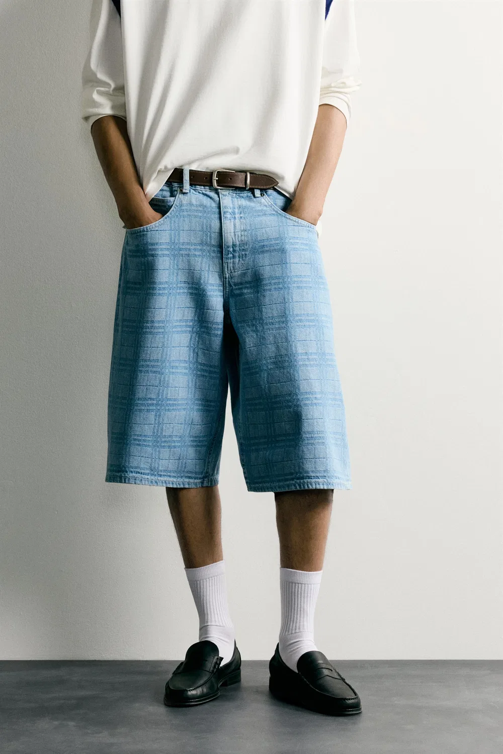 Джинсовые шорты с принтом и эффектом потертости ZARA, Light blue — фото 2