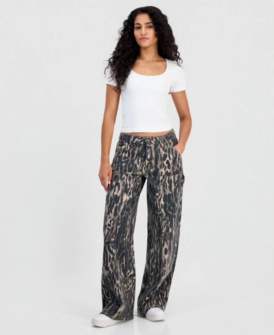 Джинсы-карго с широкими штанинами Juniors' High-Rise Ultra 90s Wide-Leg Carpenter Jeans Madden Girl, Leopard