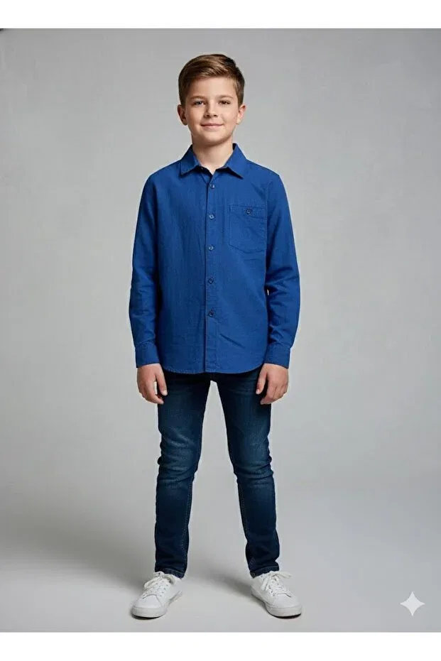 Детская рубашка для мальчиков льняная Escabel, Navy Blue