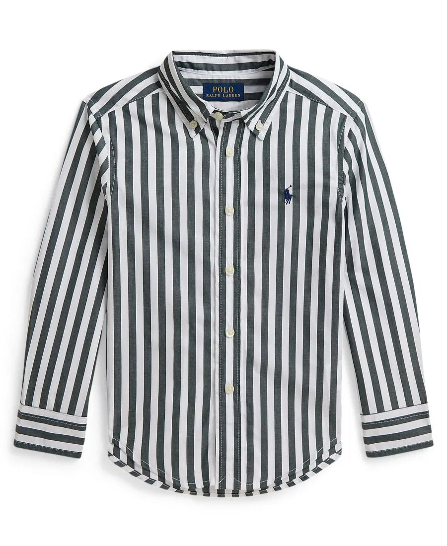 Детская рубашка из хлопкового поплина с длинным рукавом Polo Ralph Lauren, #241C Green White — фото 4
