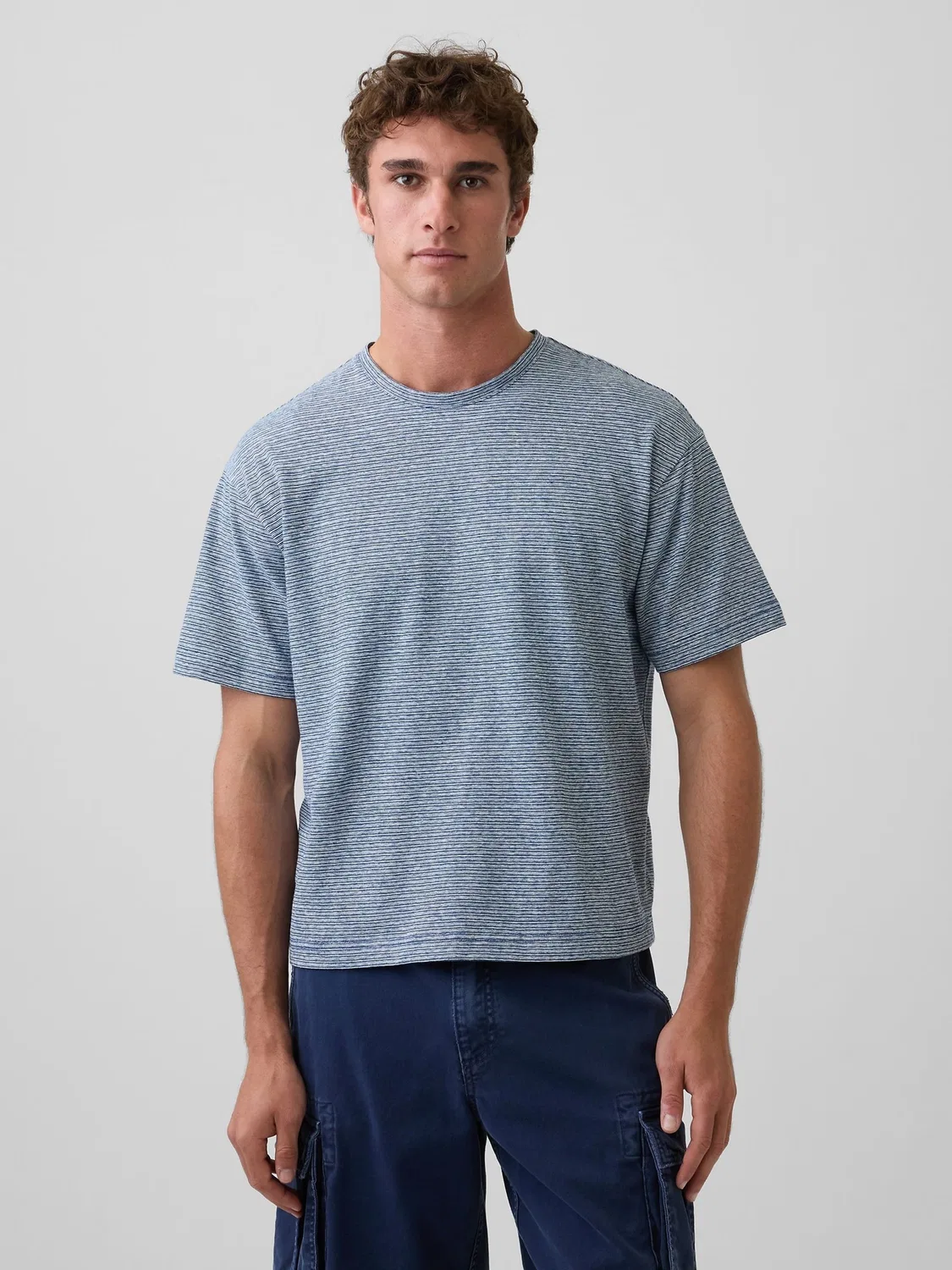 Футболка из льна с хлопком, оверсайз Gap, Blue Stripe