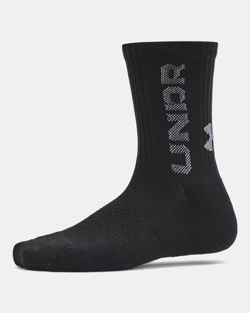 Детские носки средней высоты с поддержкой свода стопы, набор из 3 пар, UA Zone UnderArmour, Black/White/Castlerock — фото 4