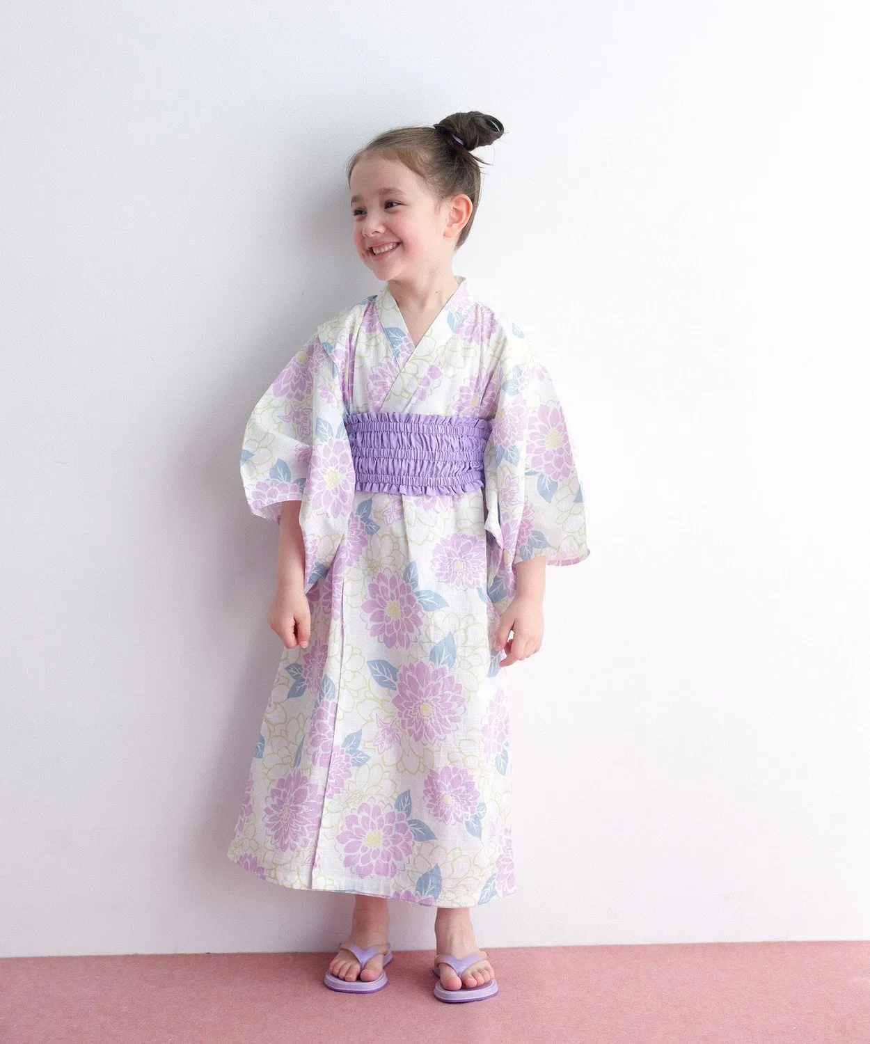 Детское хлопковое платье-юката с поясом green label relaxing, Lilac — фото 4