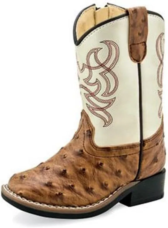 Детские ботинки для мальчиков Old West Kids Boots Tobacco Old West Boots, Brown Ostrich Print Foot/White Shaft