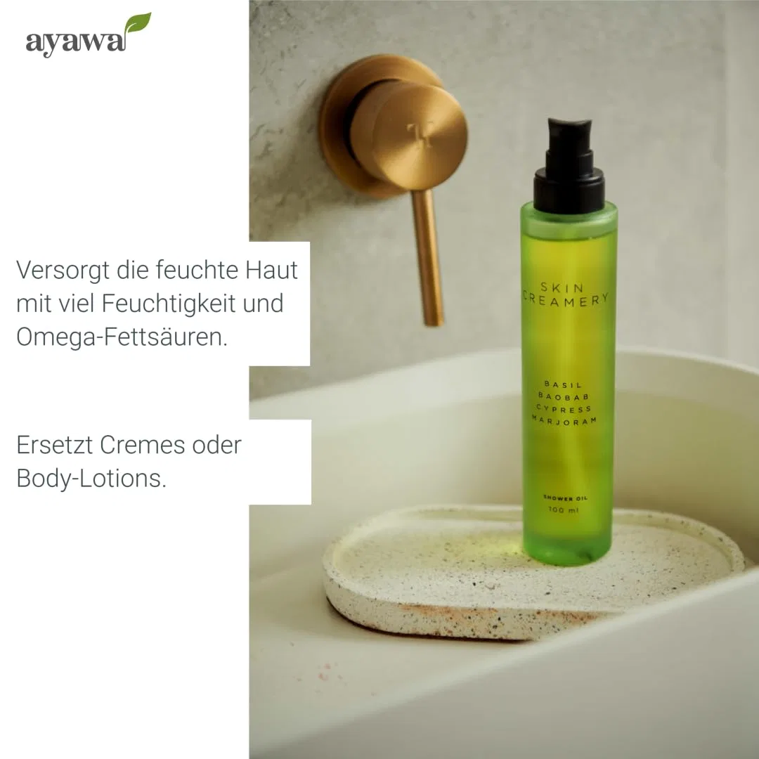 Масло для душа и ванны Shower Oil, Body & Bath Oil, Antioxidant Fragrance Oil с кипарисом, базиликом и омегой баобаб, 100 мл, ayawa — фото 4