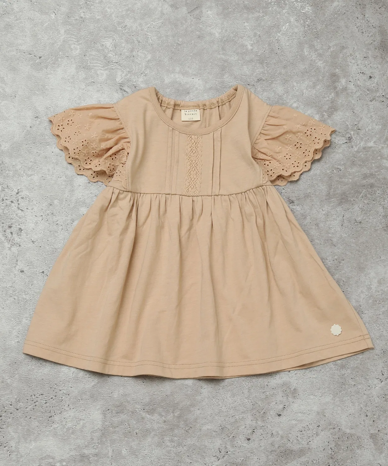 Детская футболка с хлопковым кружевом и воланами la poche biscuit, Beige