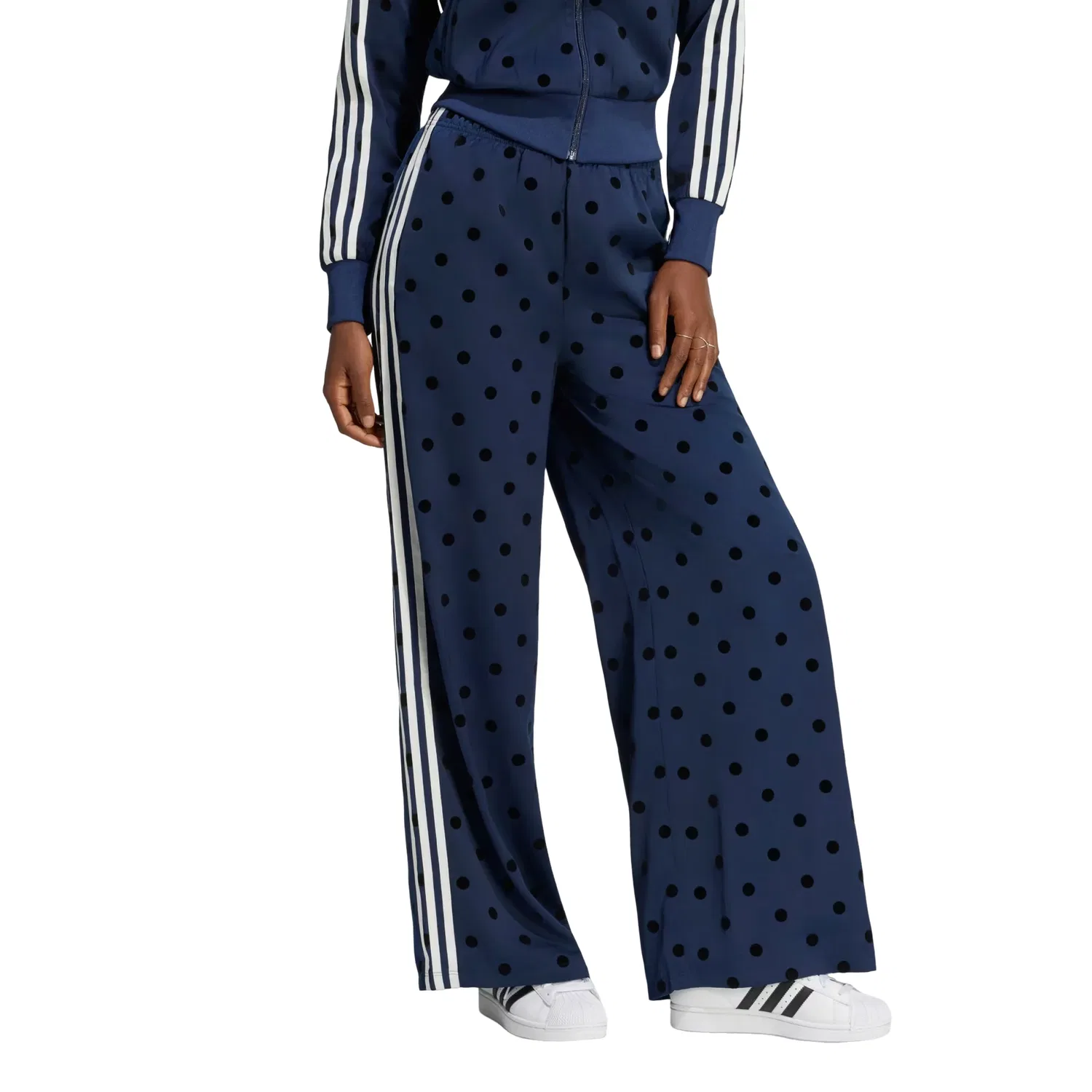 Женские брюки Satin Polka Dots Wide Leg Pant Asia Sizing 'Night Indigo' adidas, Night Indigo — фото 2