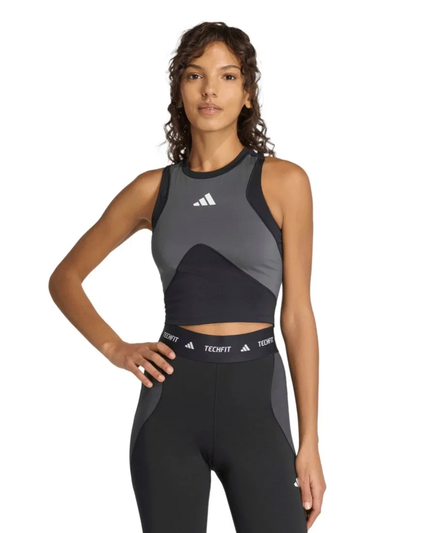 Женский укороченный топ для тренировок Colorblocked Techfit adidas, Black/Carbon