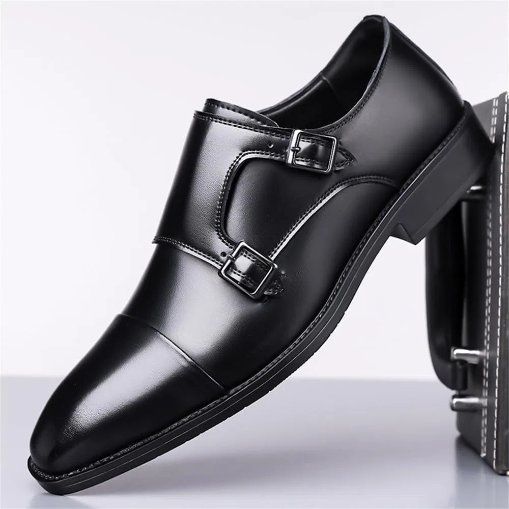 Лоферы мужские с пряжками, без бренда, модель Double Monk Strap, черный Abborora — фото 3
