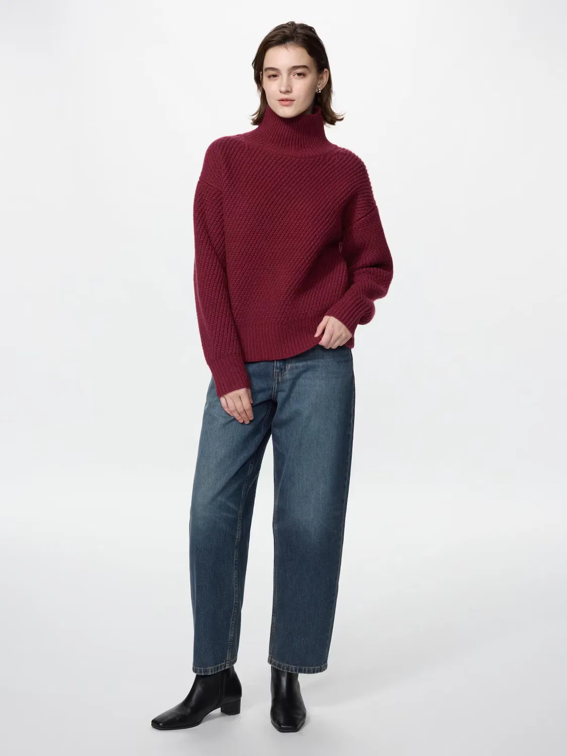 Свитер Uniqlo, свободный крой, высокий воротник, темно-коричневый — фото 2