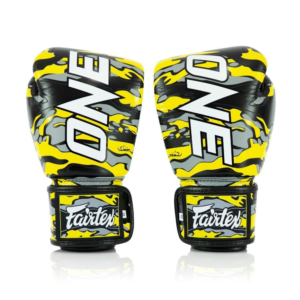 

Боксерские перчатки Fairtex x One Championship By Mr.Sabotage, 14 oz., черный/желтый