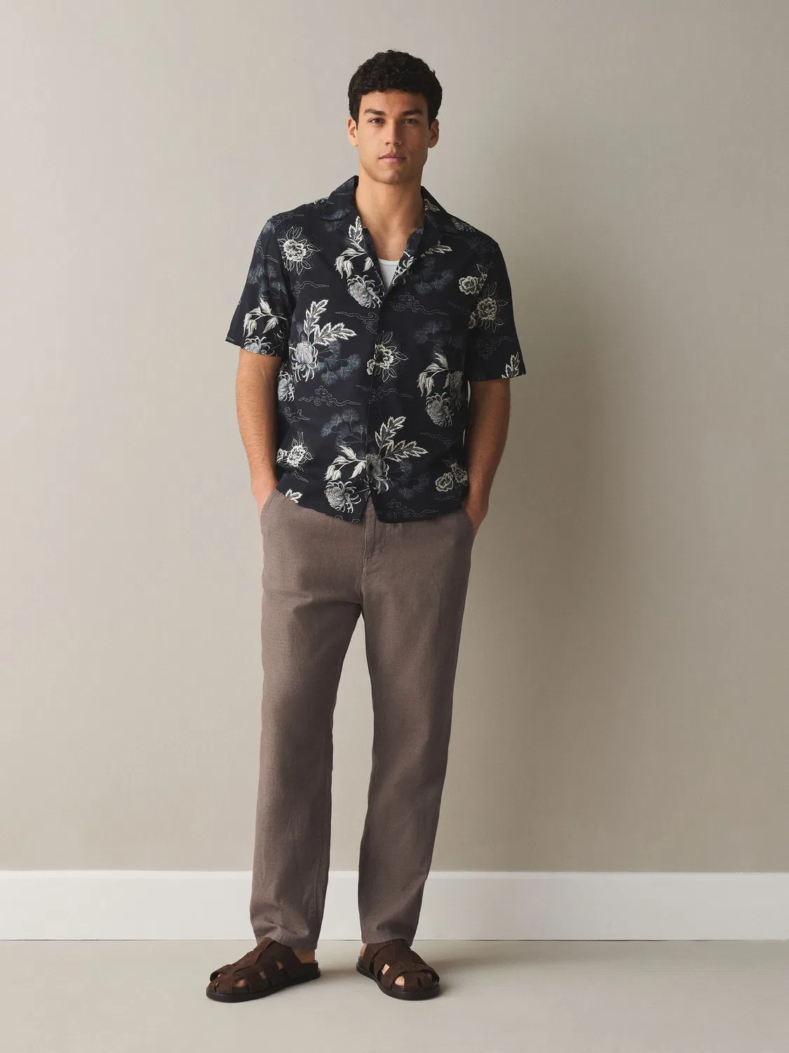 Брюки из льняной смеси, Regular Tapered Fit Next, грибной коричневый