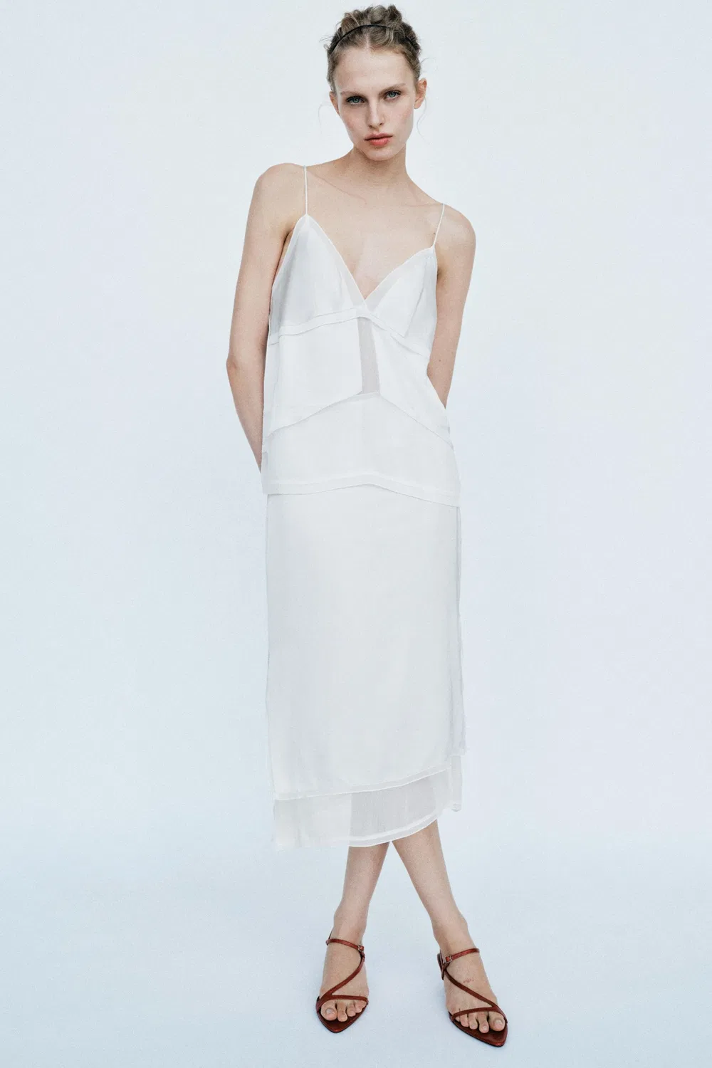 Комбинированный атласный топ ZARA, Pastel blue