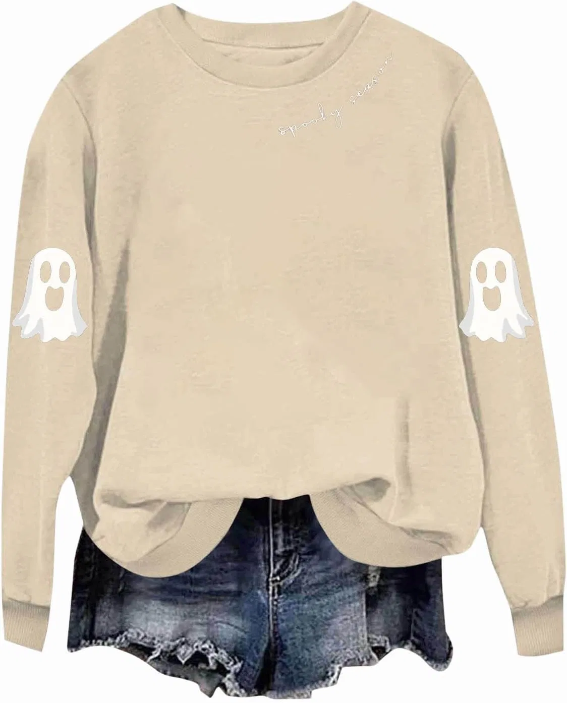 Женский свитшот с принтом Funny Ghost, Aa Khaki — фото 3