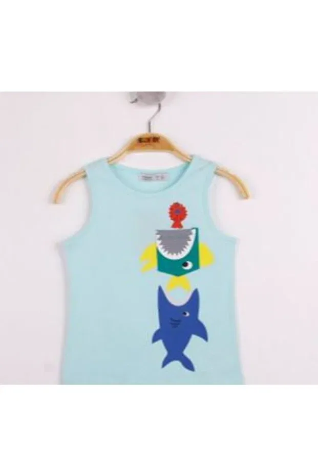Детский топ для мальчиков с принтом Fish Printed Toontoy, Mint Green