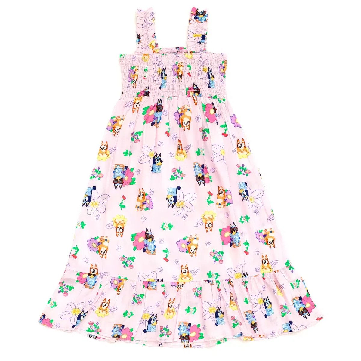 Детское платье для девочек с принтом Bluey Square Neck Smocked Maxi Dress Bluey, Pale Pink