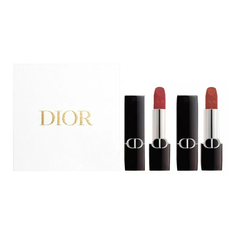 Женский набор помад Vivid Blue Gold Dual Pack, 720 Dalbergia Decipularis, Velvet+188 Redish Naked, Velvet, DIOR, Black