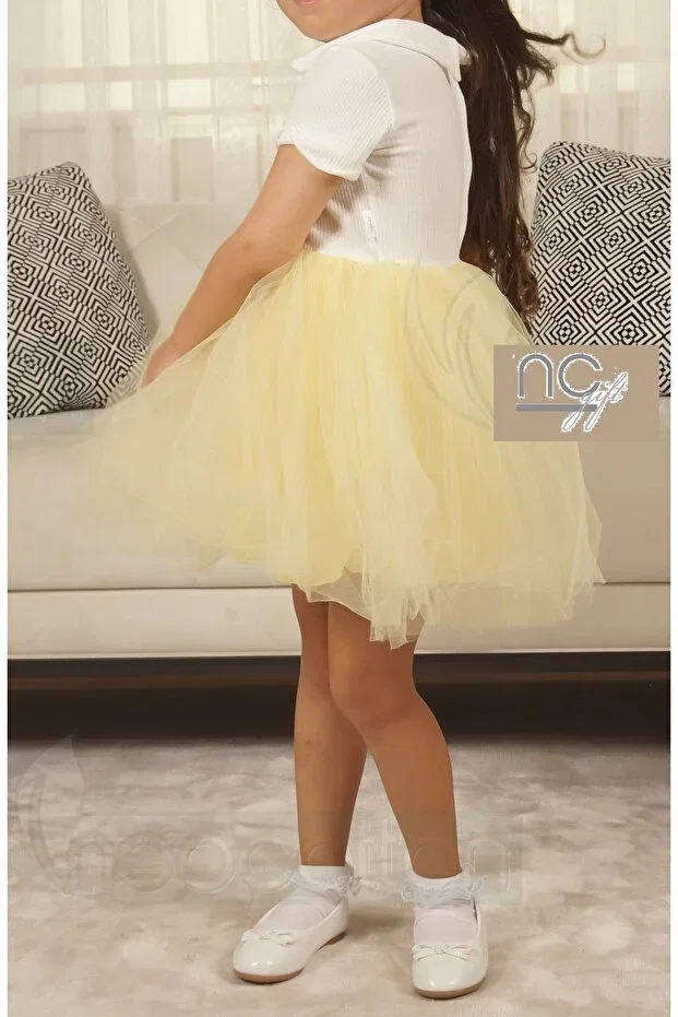 Детское платье для девочек хлопковое с принтом Nc Gift, Yellow-Short — фото 2