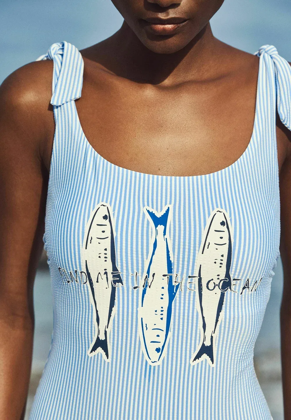 Купальник с эффектом утягивания живота - купальник Next, Blue White Stripe Sardine Print — фото 2