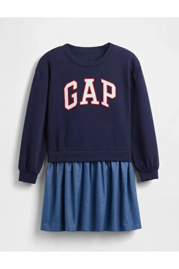 Детская толстовка из футера для девочек с длинным рукавом Gap Kids, Navy Blue — фото 4