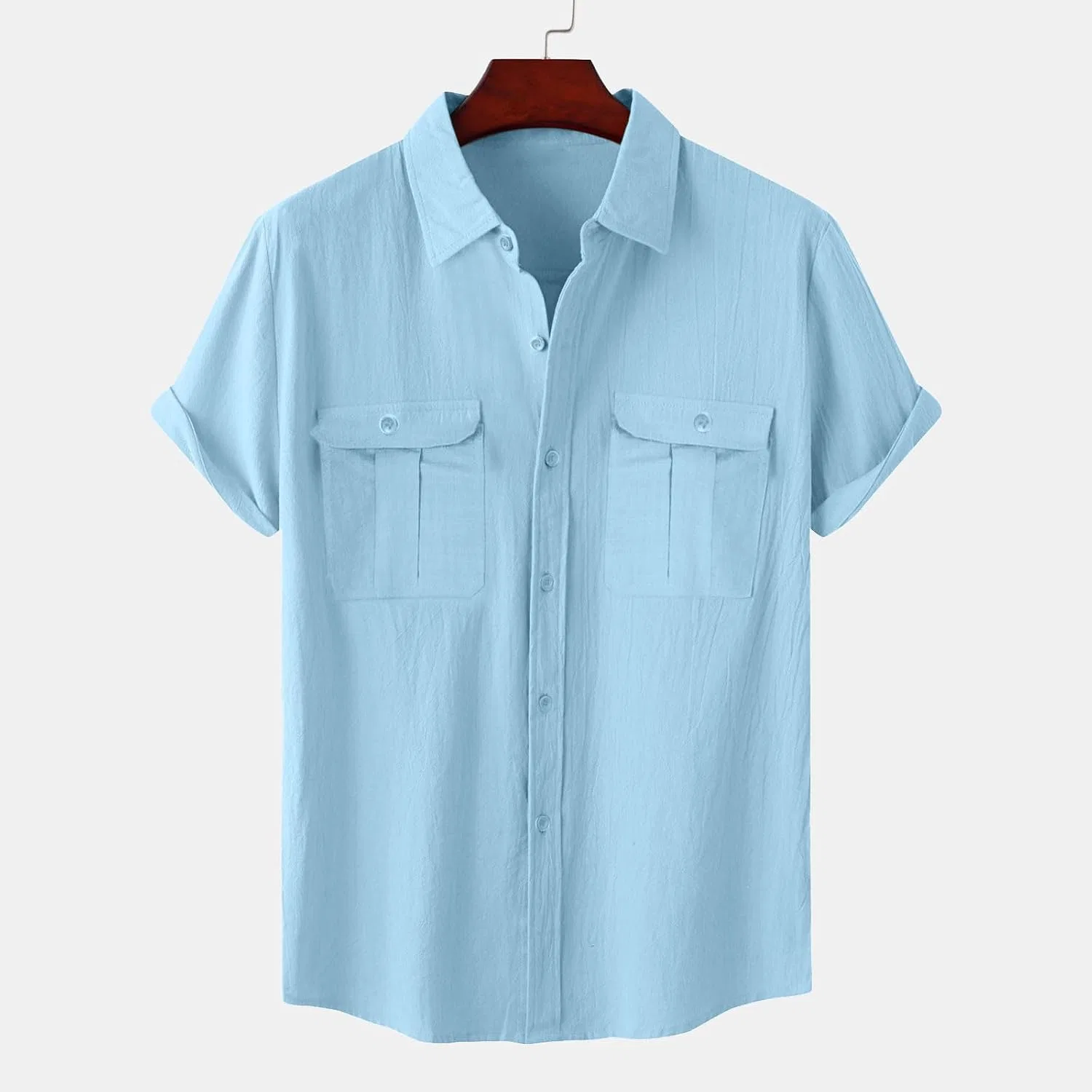 Мужская повседневная рубашка с коротким рукавом, Light Blue-1 — фото 2