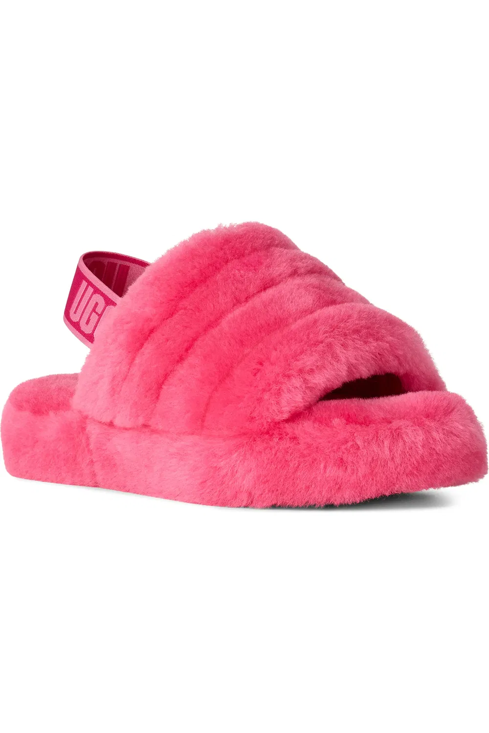 Детские сандалии сланцы на овечьей шерсти Fluff Yeah UGG, Deep Coral/Sachet Pink