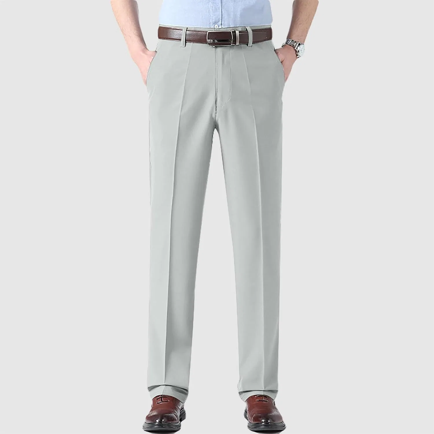 Мужские классические брюки прямого кроя, Slim Fit, с заутюженными складками, белый — фото 2