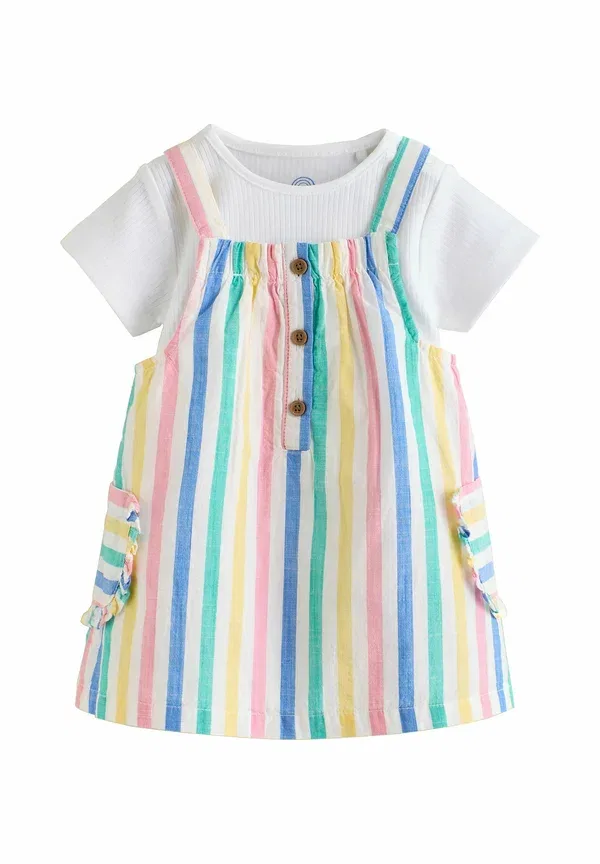 Комплект из боди с коротким рукавом и фартука, полосатый, Regular fit - baby pinafore and short sleeve bodysuit 2 piece set, Next, Multi Stripe