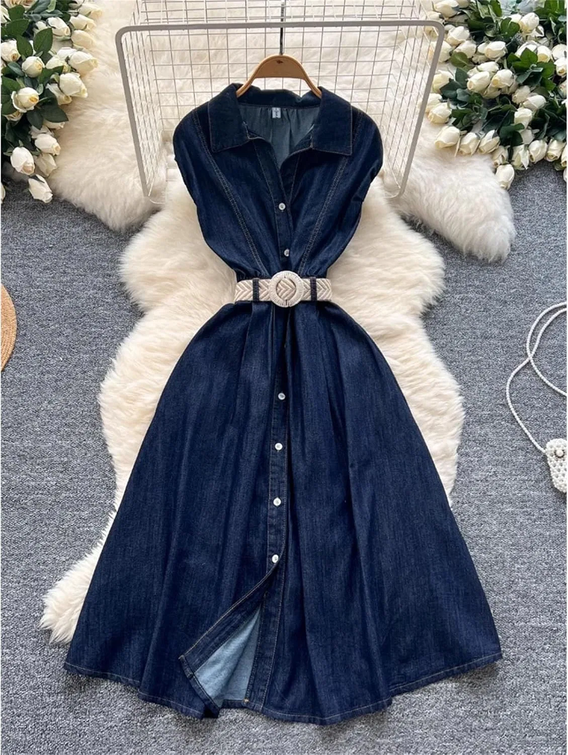 Женское джинсовое платье с отложным воротником Vintage, Deep Blue — фото 3