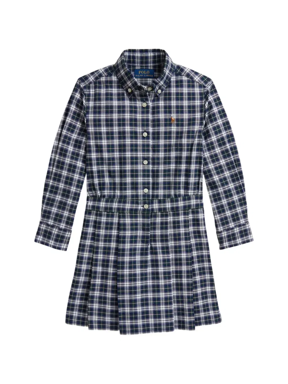 Клетчатое платье-рубашка со складками Polo Ralph Lauren Kids, синий