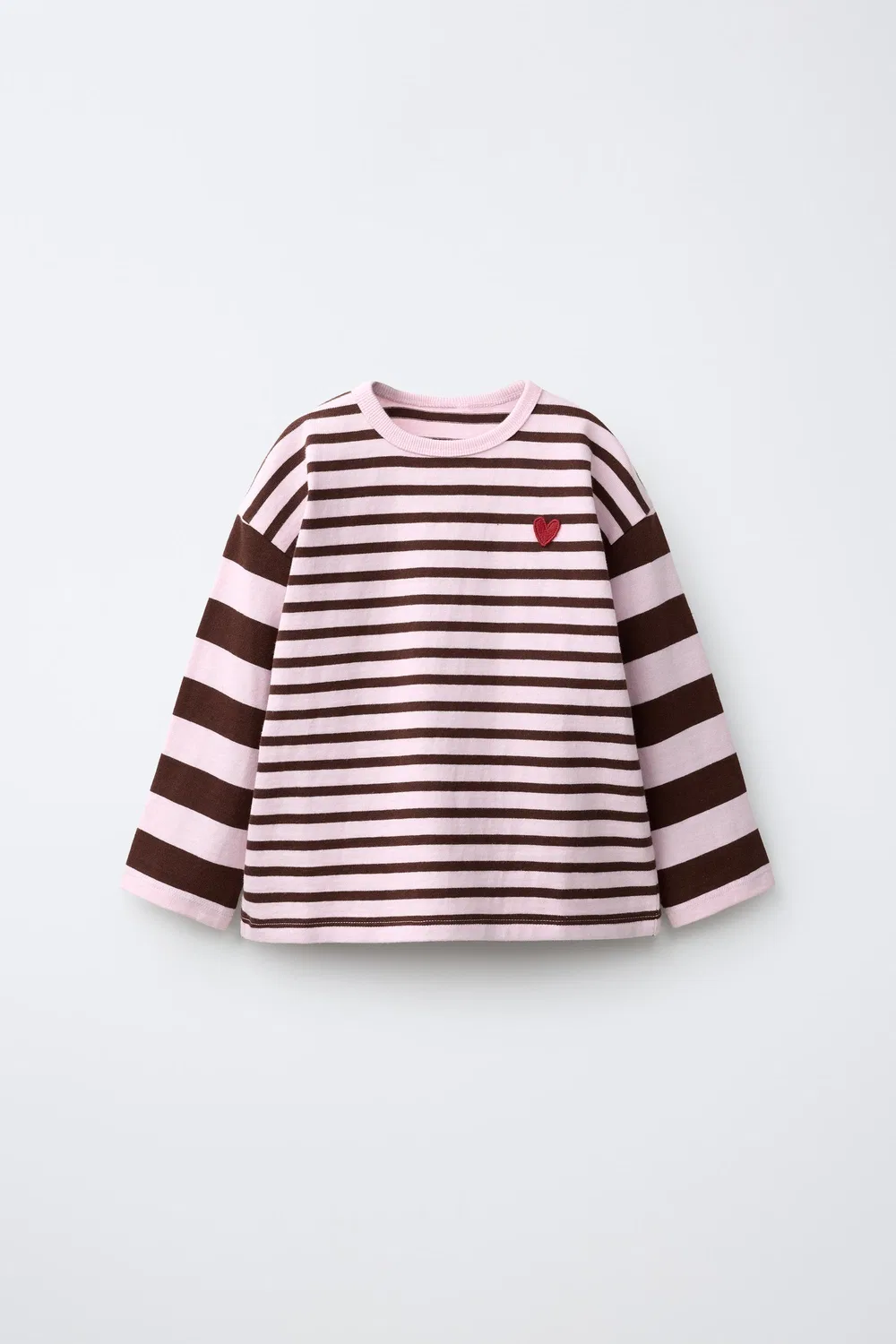 Футболка с вышивкой в виде полосатого сердца ZARA, Chocolate