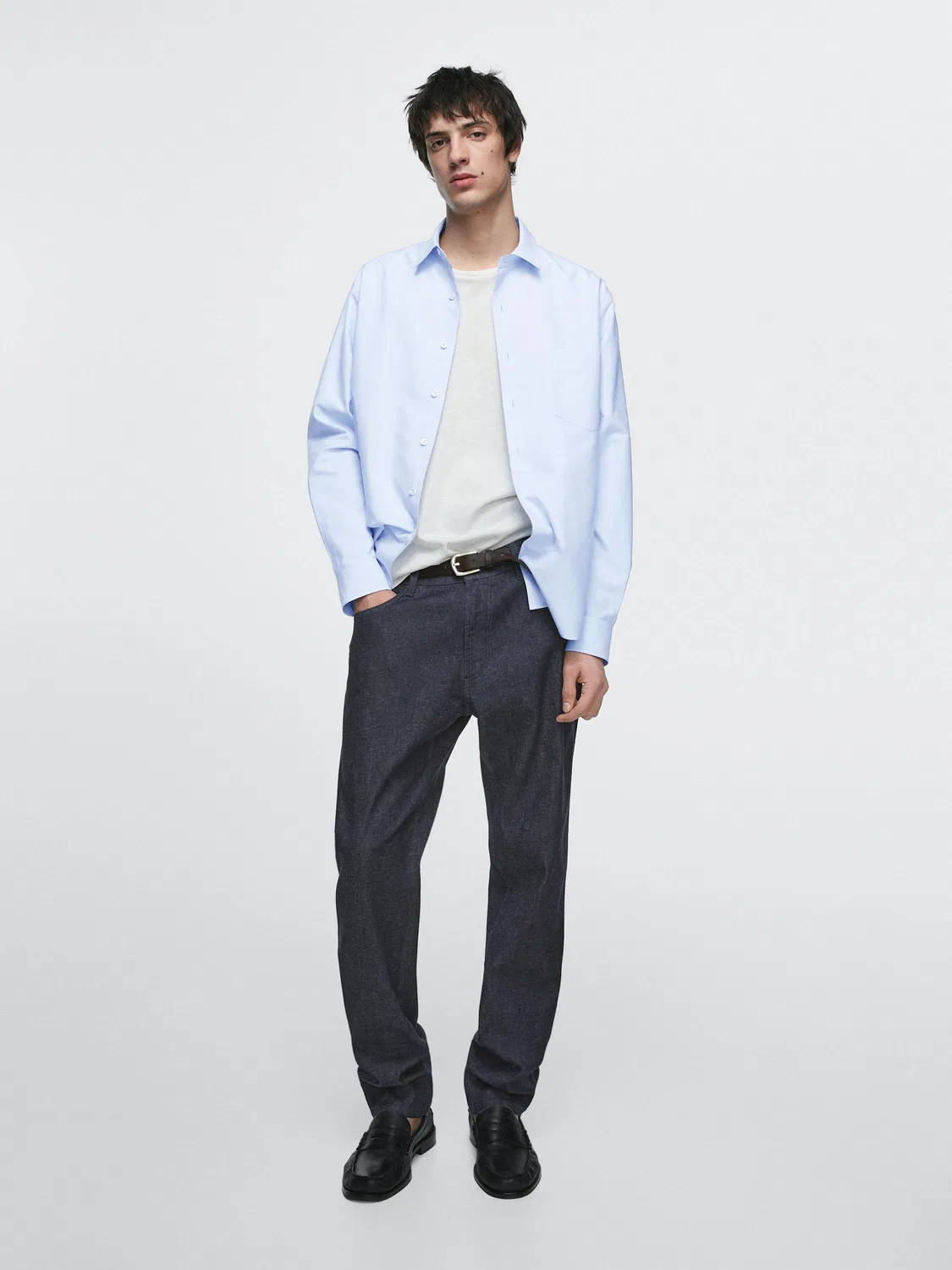 Легкие джинсы приталенного кроя с эффектом ополаскивания Massimo Dutti, темно-синий