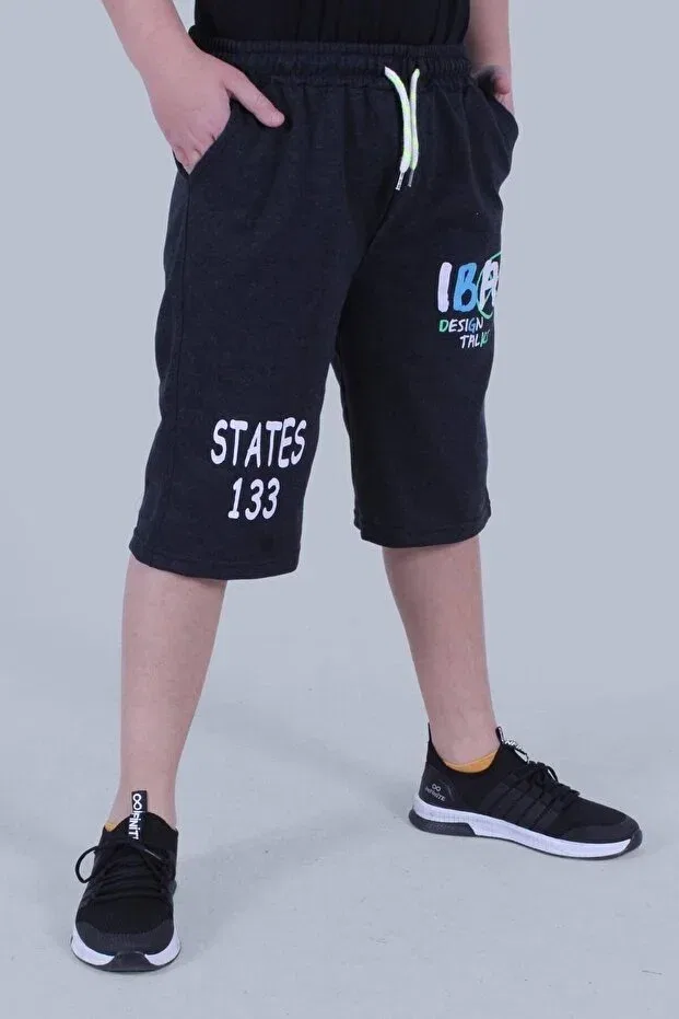 Детские шорты для мальчиков с принтом Iba Text Printed Double Pocket Panio Kids, Anthracite